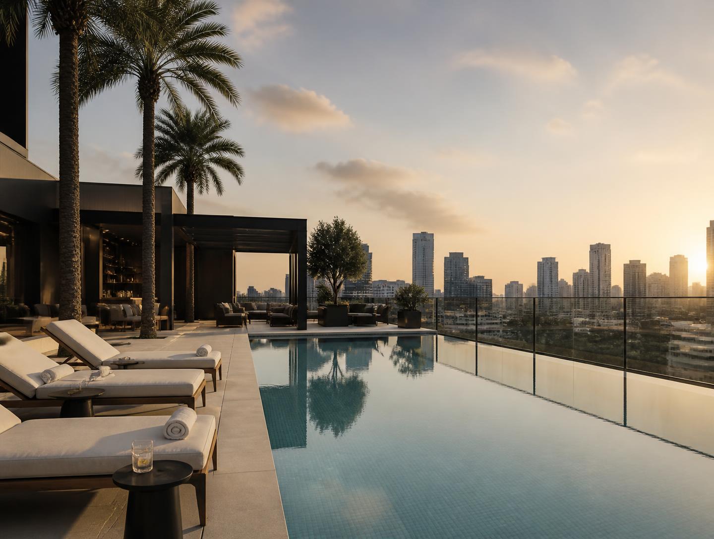 Swimming pool overlooking the city skyline